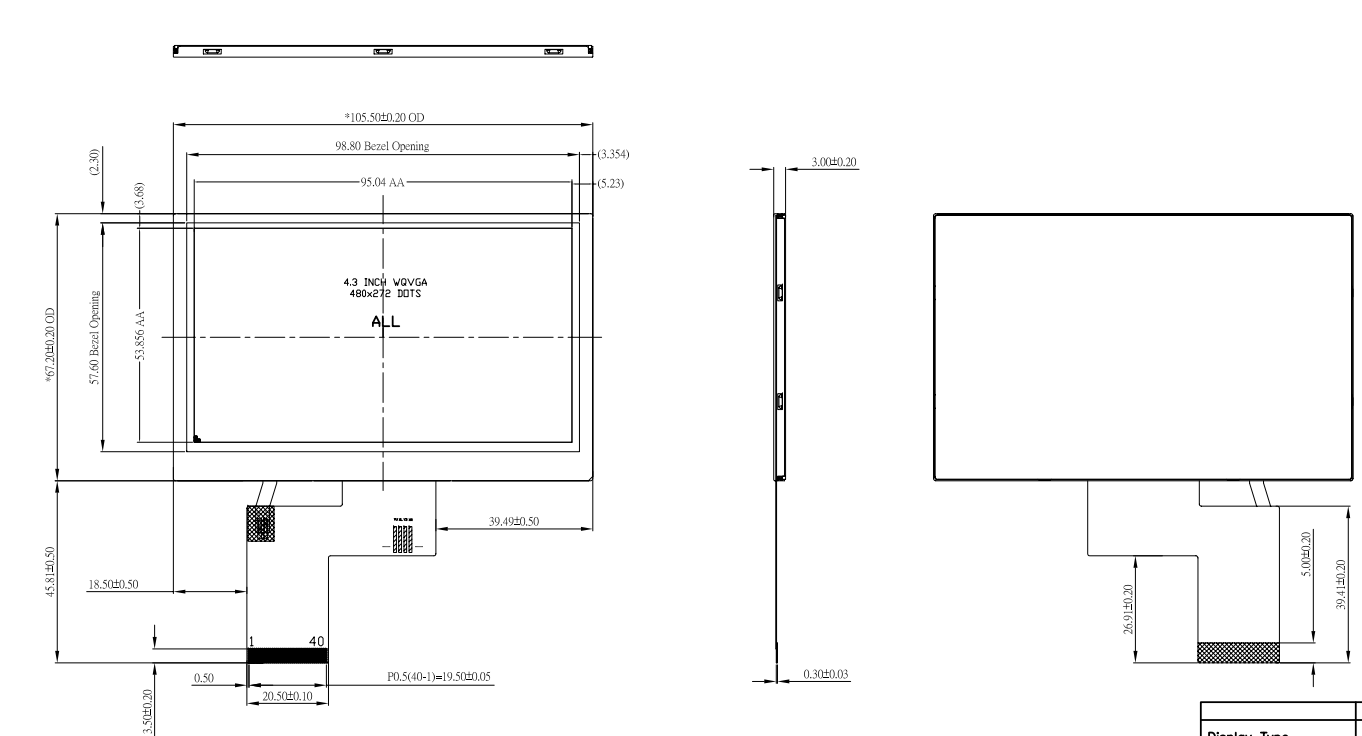4.3 inch IPS High brightness TFT LCD Display without Touchscreen4