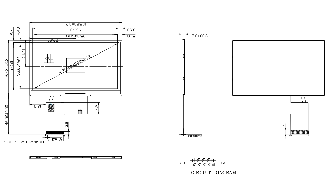 4.3 inch Standard High brightness TFT without Touchscreen5