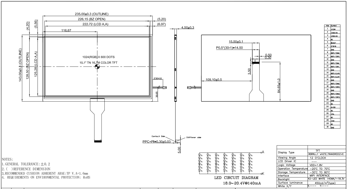 10.1 inch Standard MIPI Interface TFT without Touchscreen4