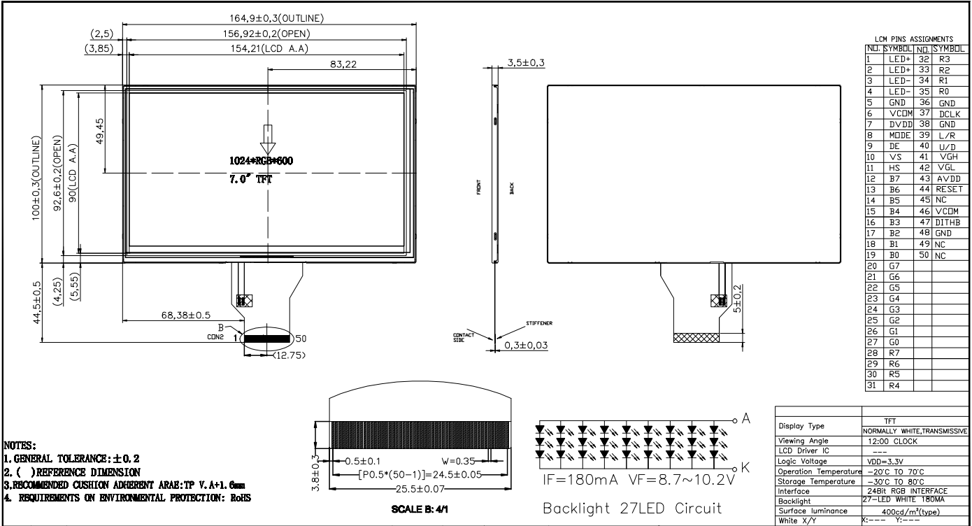 7.0 inch Standard HD High brightness TFT without Touchscreen4