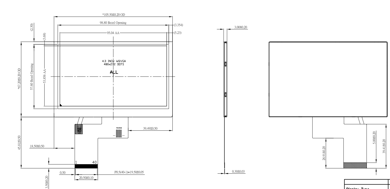 4.3 inch IPS TFT LCD Screen without Touchscreen3