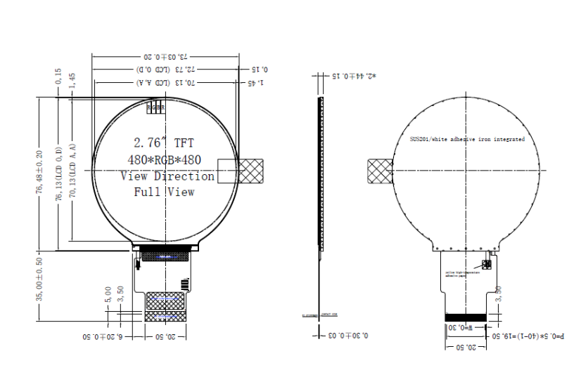 2.76 inch TFT LCD Special-Shaped RGB Interface without Touchscreen3