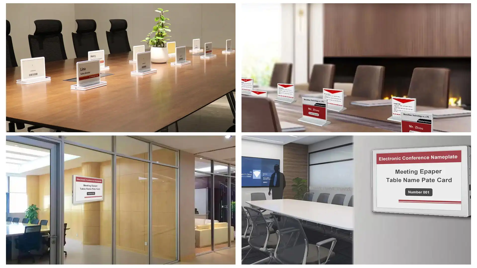 Smart e-paper conference nameplates and digital desk signs on a meeting table-001 Smart e-paper conference nameplates and digital desk signs on a meeting table-001